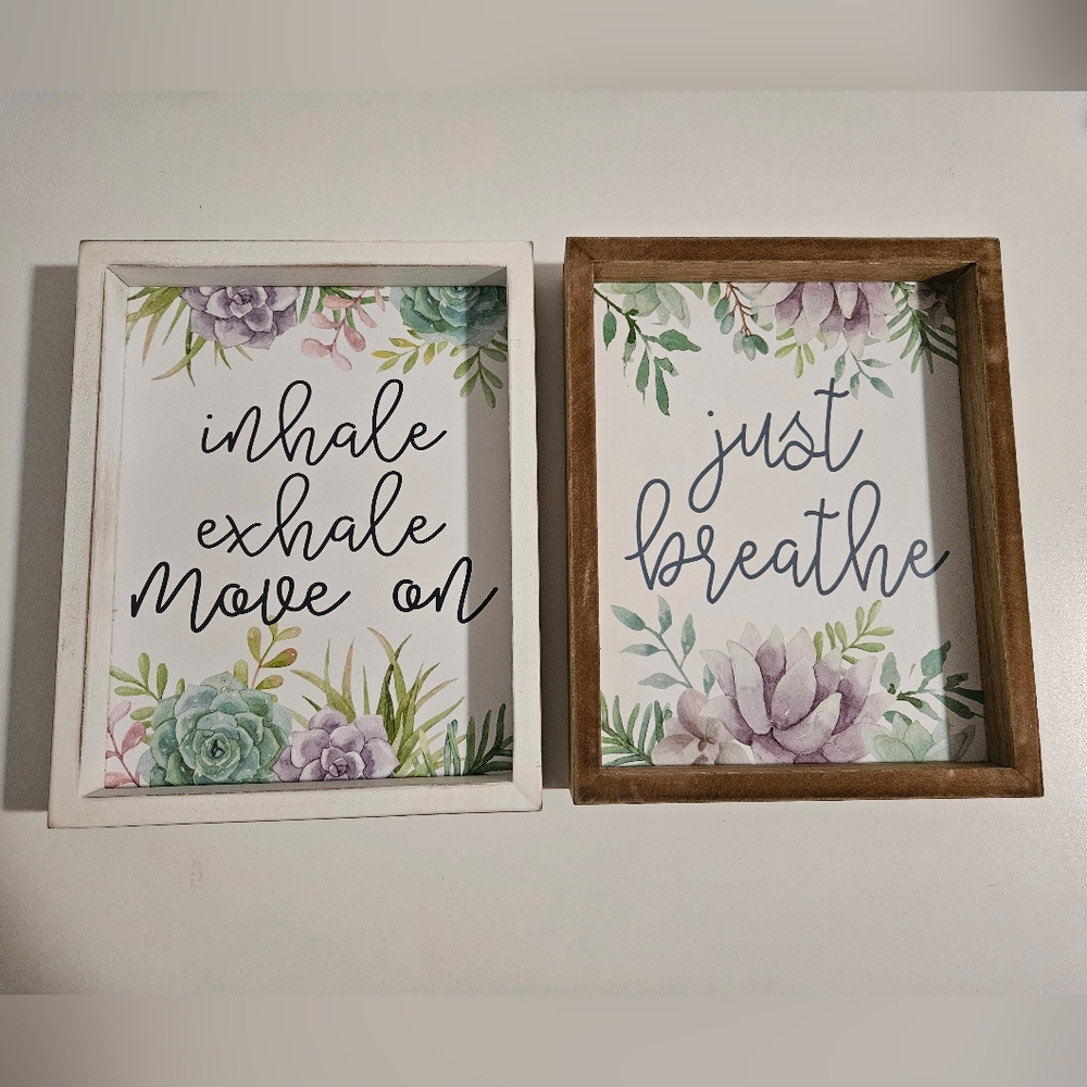 Two succulent inspirational quote wall hangings.
